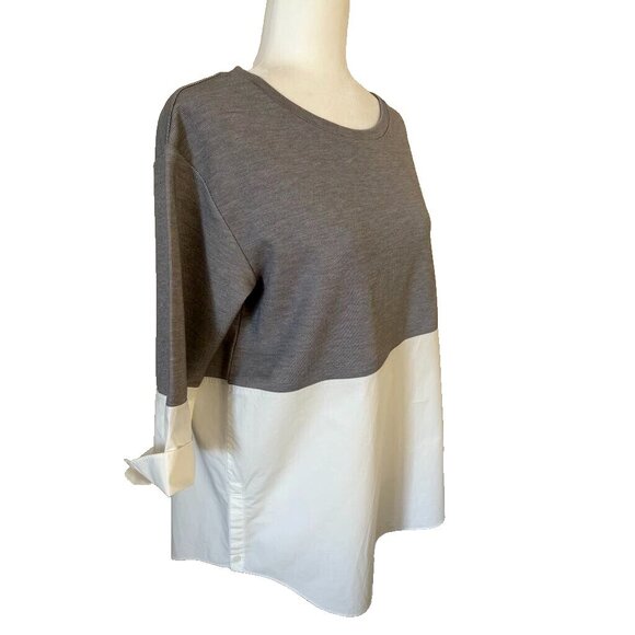 COS Sweatshirt with Shirt Hem Size Small Oversized Colorblock Top Gray White EUC - Picture 5 of 10